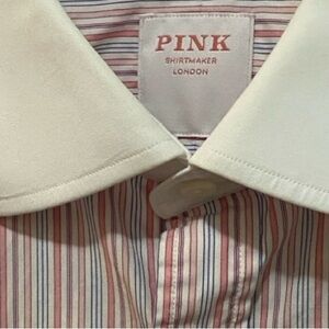 Thomas PINK black, pink & white stripes white collar French cuffs Men’s shirt 16